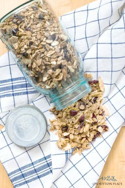 olive oil granola in ball jar healthy breakfast ideas