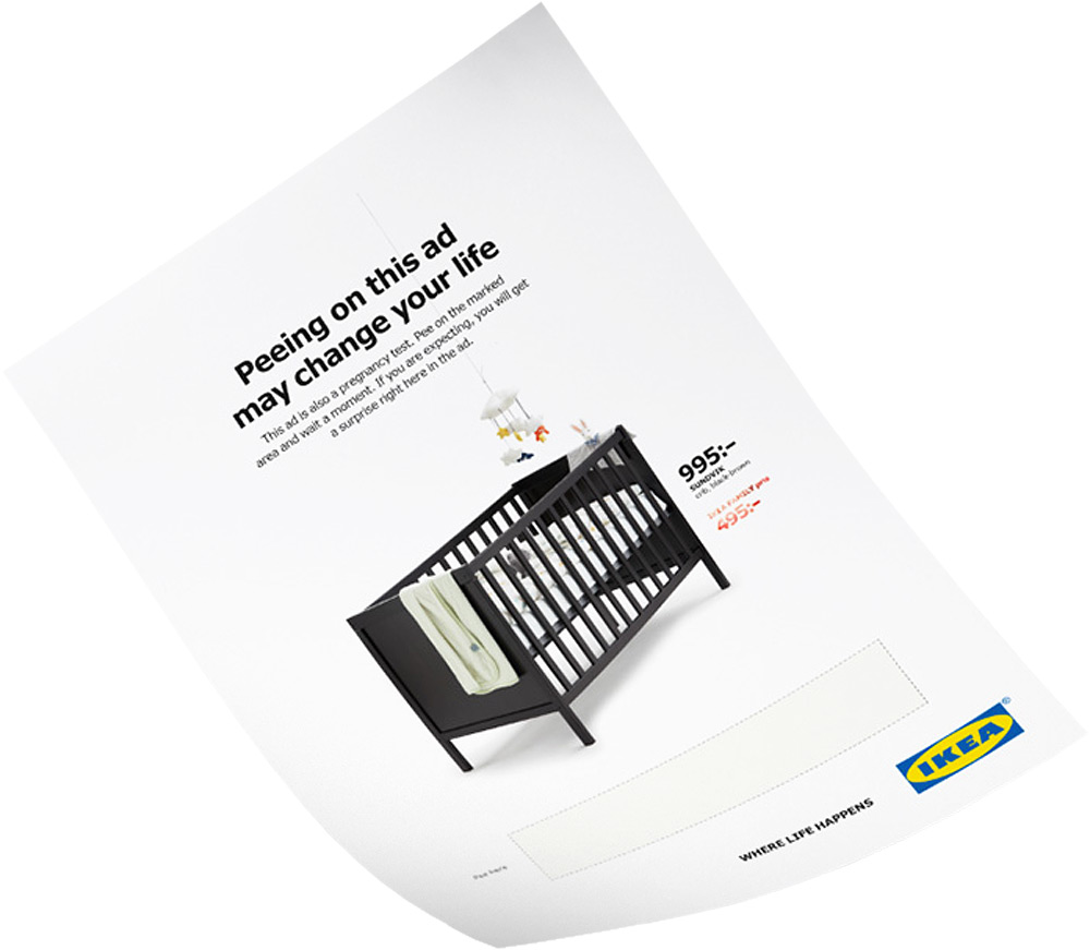 pregnancy test in printed Ikea ad