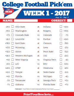 2019 College Football Pick'em Sheets