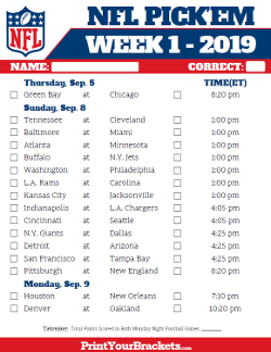 2019 NFL Weekly Pick'em Sheets
