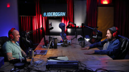 joe rogan recording his podcast in studio