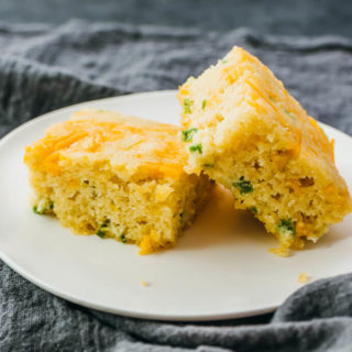 2 pieces of keto cornbread served on white plate
