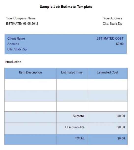 Cost Estimate Example