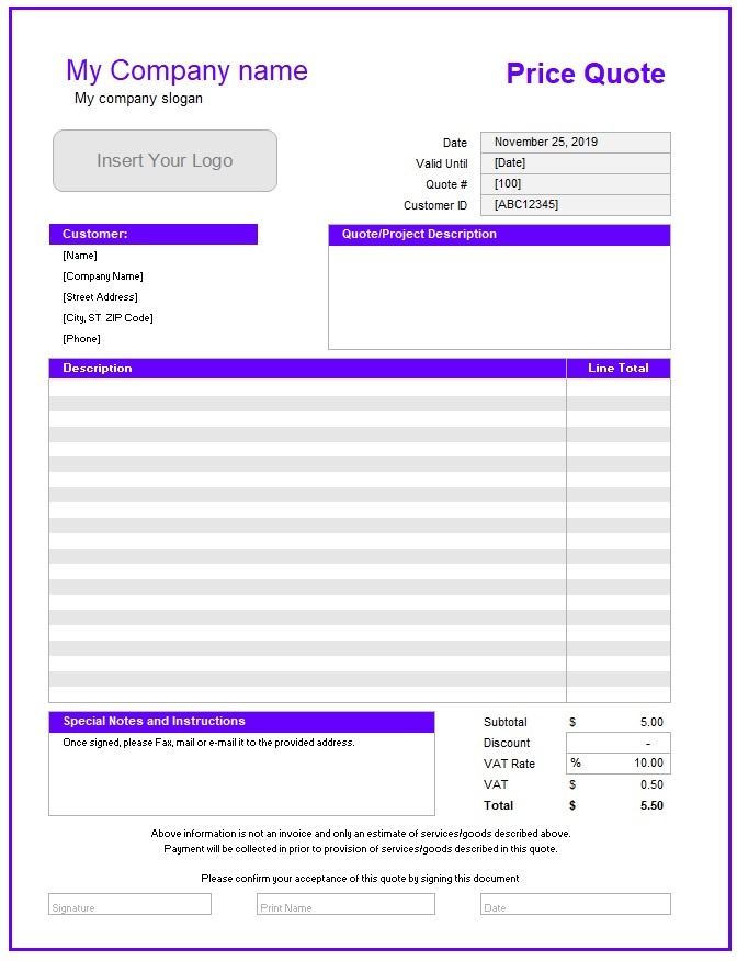 Price Quote Example