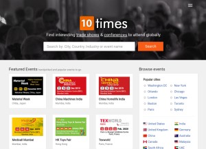 How 10times.com looks like on a tablet such as an iPad.