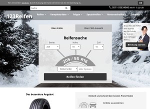 How 123reifen.de looks like on a tablet such as an iPad.