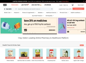 How 1mg.com looks like on a tablet such as an iPad.