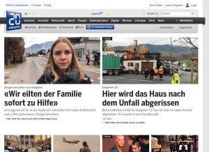 How 20min.ch looks like on a tablet such as an iPad.