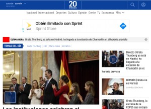 How 20minutos.es looks like on a tablet such as an iPad.