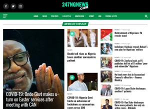 How 247ngnews.com looks like on a tablet such as an iPad.