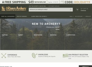 How 3riversarchery.com looks like on a tablet such as an iPad.