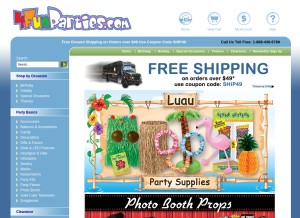 How 4funparties.com looks like on a tablet such as an iPad.