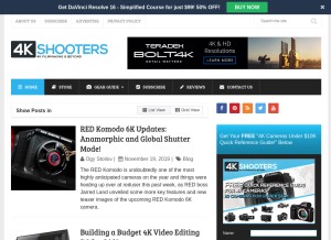 How 4kshooters.net looks like on a tablet such as an iPad.