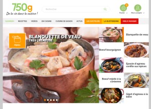 How 750g.com looks like on a tablet such as an iPad.