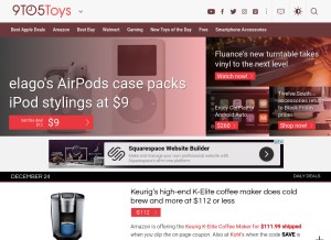 How 9to5toys.com looks like on a tablet such as an iPad.