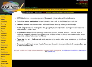 How aaamath.com looks like on a tablet such as an iPad.