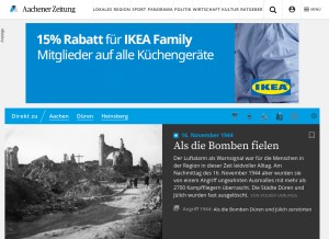 How aachener-zeitung.de looks like on a tablet such as an iPad.