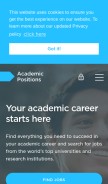 How academicpositions.com looks like on a mobile device such as an iPhone.