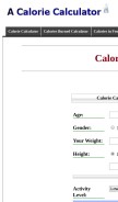 How acaloriecalculator.com looks like on a mobile device such as an iPhone.