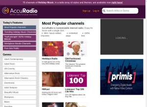How accuradio.com looks like on a tablet such as an iPad.
