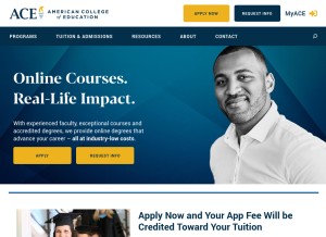 How ace.edu looks like on a tablet such as an iPad.