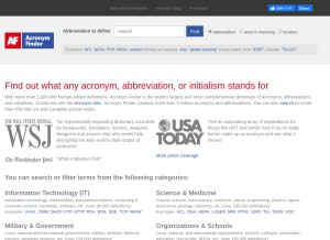How acronymfinder.com looks like on a tablet such as an iPad.