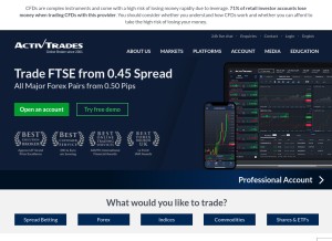 How activtrades.com looks like on a tablet such as an iPad.