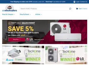 How acwholesalers.com looks like on a tablet such as an iPad.