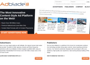 How adblade.com looks like on a tablet such as an iPad.