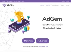 How adgem.com looks like on a tablet such as an iPad.