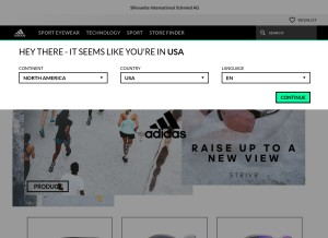 How adidassporteyewear.com looks like on a tablet such as an iPad.