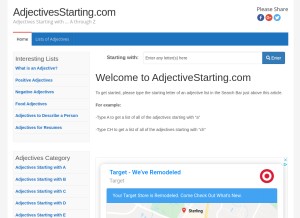 How adjectivesstarting.com looks like on a tablet such as an iPad.