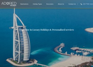 How adoredholidays.com looks like on a tablet such as an iPad.