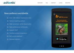 How adtonic.net looks like on a tablet such as an iPad.