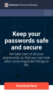 How advancedpasswordmanager.com looks like on a mobile device such as an iPhone.