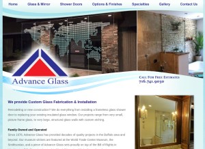 How advanceglass.com looks like on a tablet such as an iPad.