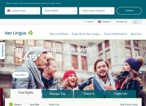 How aerlingus.com looks like on a tablet such as an iPad.