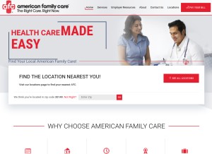 How afcurgentcare.com looks like on a tablet such as an iPad.