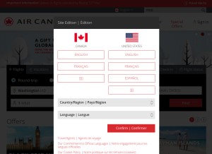 How aircanada.com looks like on a tablet such as an iPad.