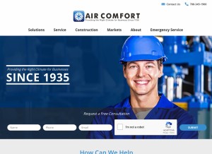 How aircomfort.com looks like on a tablet such as an iPad.