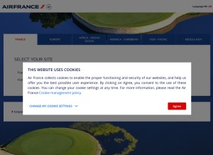 How airfrance.com looks like on a tablet such as an iPad.