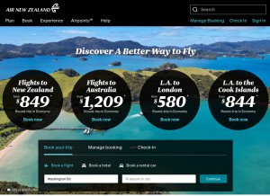How airnewzealand.com looks like on a tablet such as an iPad.