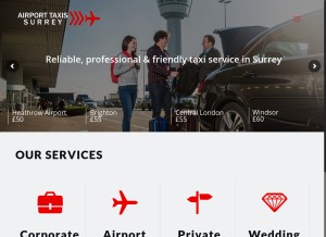 How airporttaxissurrey.com looks like on a tablet such as an iPad.