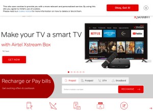 How airtel.in looks like on a tablet such as an iPad.