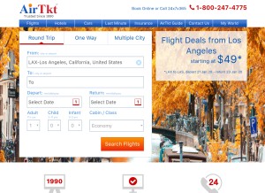 How airtkt.com looks like on a tablet such as an iPad.
