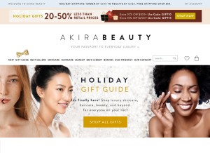 How akirabeauty.com looks like on a tablet such as an iPad.