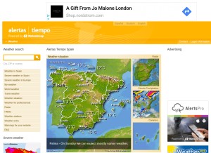 How alertas-tiempo.es looks like on a tablet such as an iPad.