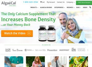 How algaecal.com looks like on a tablet such as an iPad.