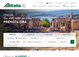 How alitalia.com looks like on a tablet such as an iPad.