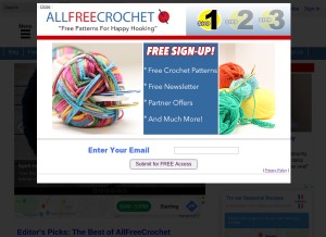 How allfreecrochet.com looks like on a tablet such as an iPad.